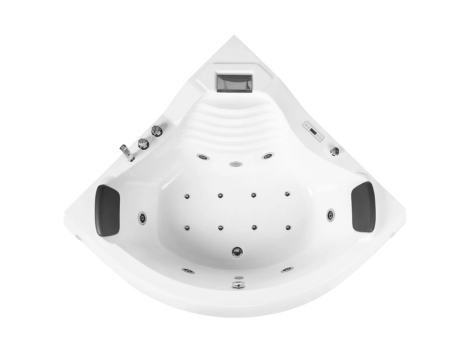 Baignoire d'angle à remous avec LED MONACO Avec haut-parleur Bluetooth intégré 210 x 145 cm Blanc
