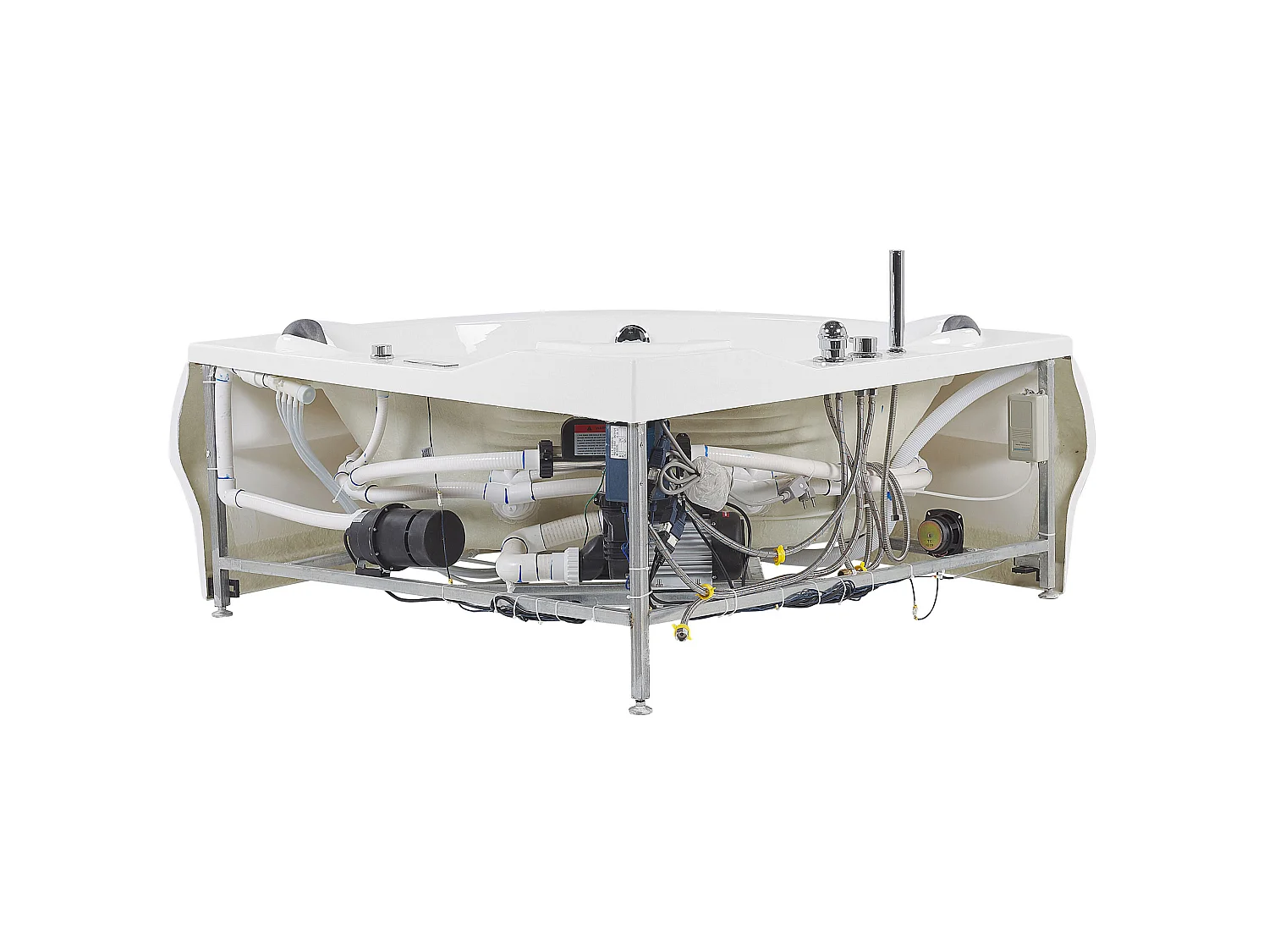 Baignoire d'angle à remous avec LED MONACO Avec haut-parleur Bluetooth intégré 210 x 145 cm Blanc