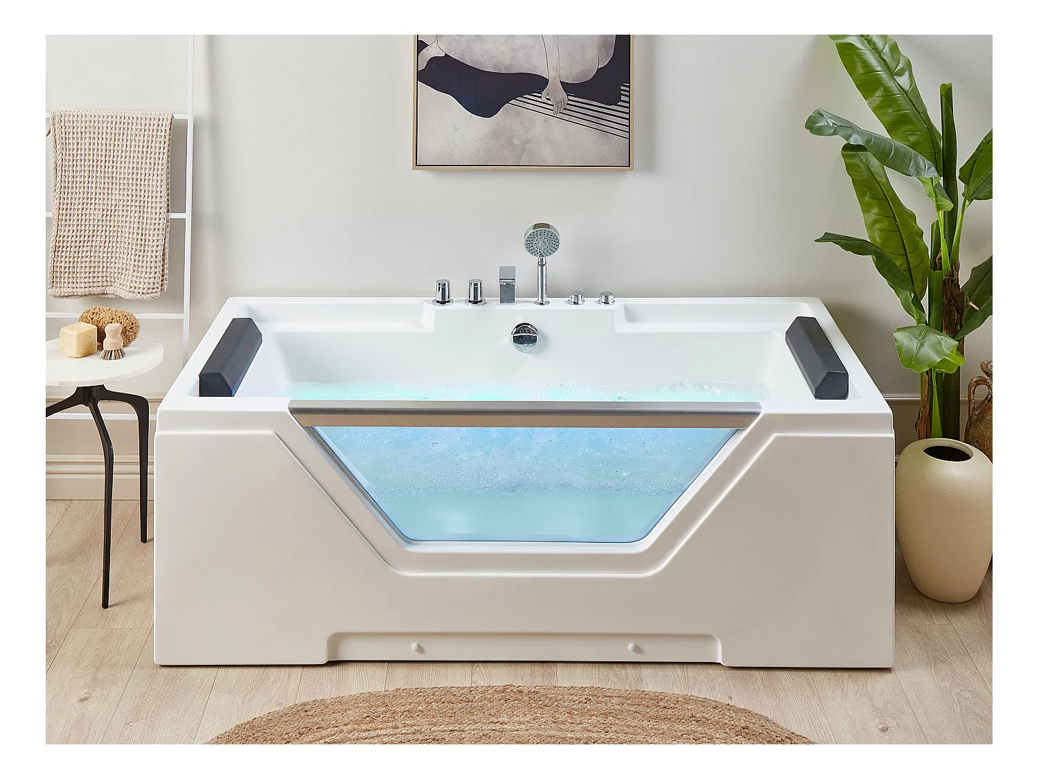 Vasca idromassaggio angolare con LED GRENADA 170 x 80 cm Bianco