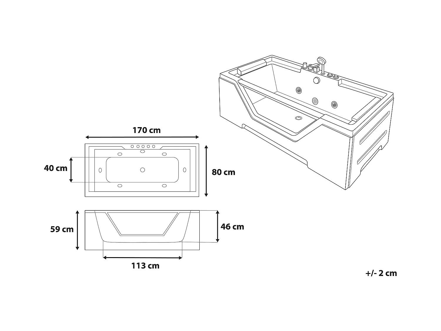 Vasca idromassaggio angolare con LED GRENADA 170 x 80 cm Bianco