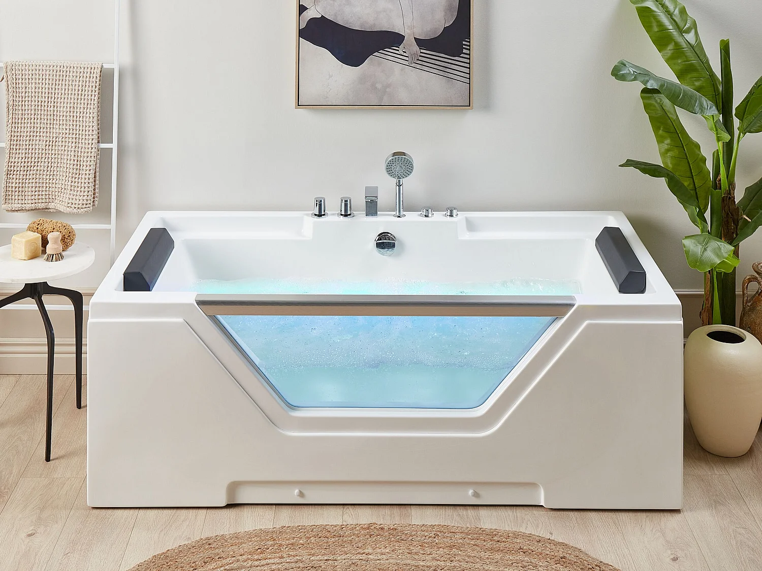 Baignoire d'angle à remous avec LED GRENADA 170 x 80 cm Blanc