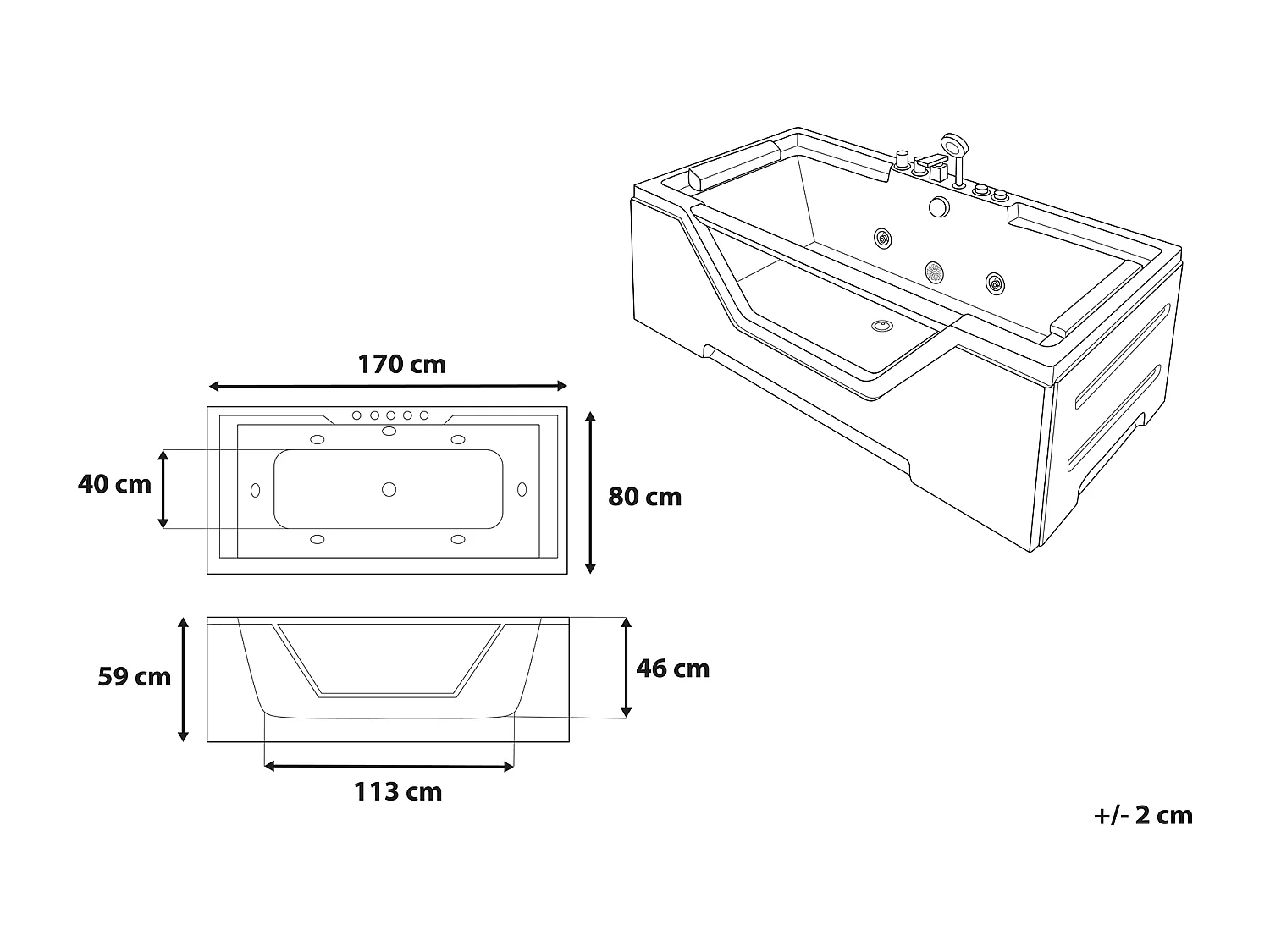 Vasca idromassaggio angolare con LED GRENADA 170 x 80 cm Bianco