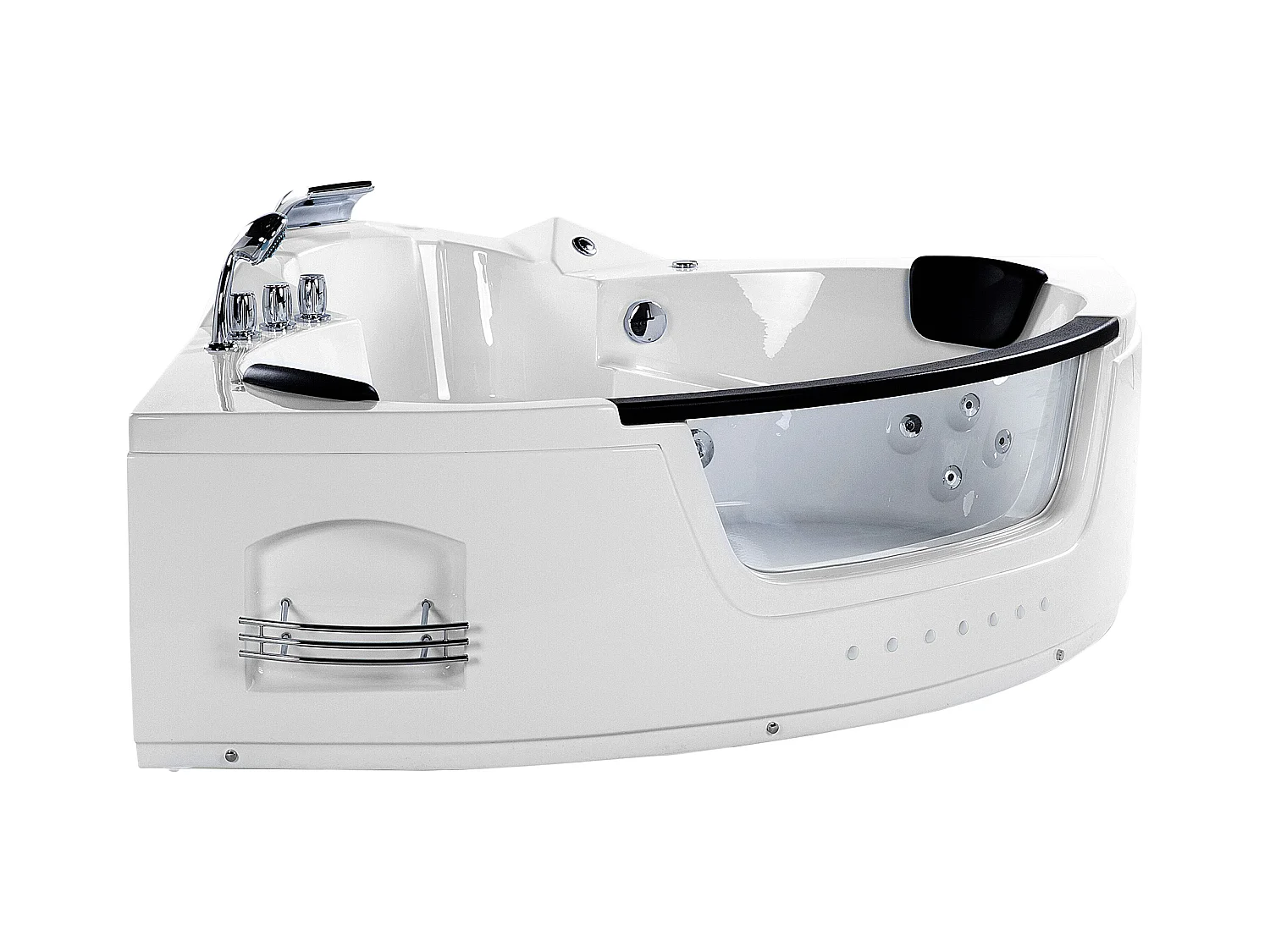 Baignoire d'angle à remous avec LED MARTINICA 214 x 155 cm Blanc