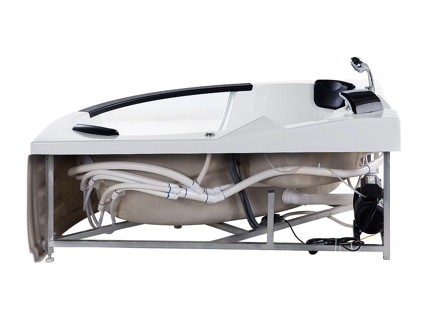 Baignoire d'angle à remous avec LED MARTINICA 214 x 155 cm Blanc