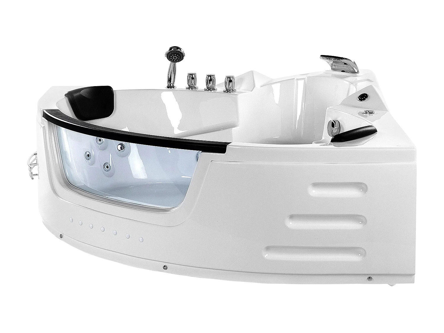 Baignoire d'angle à remous avec LED MARTINICA 214 x 155 cm Blanc