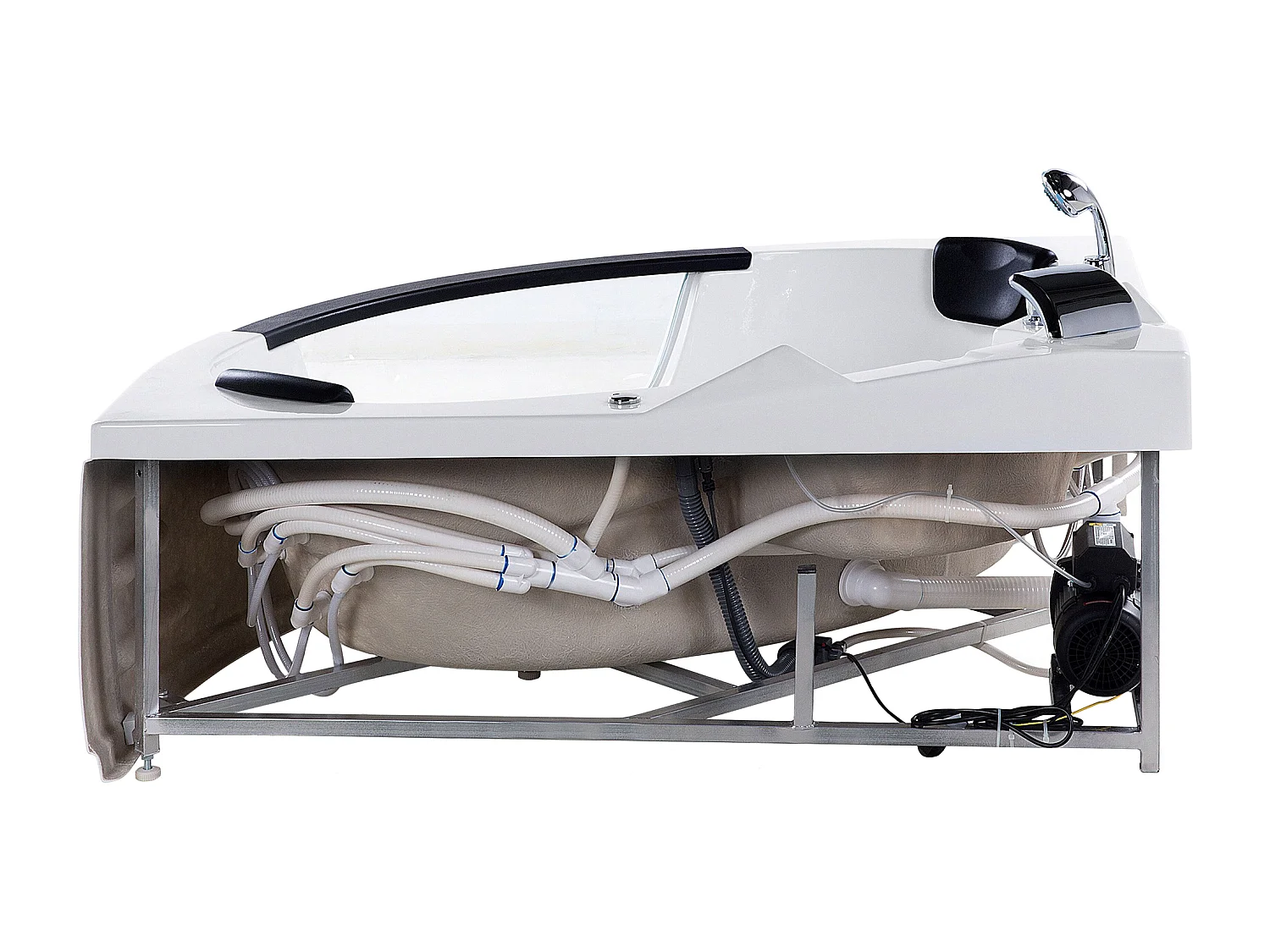 Baignoire d'angle à remous avec LED MARTINICA 214 x 155 cm Blanc