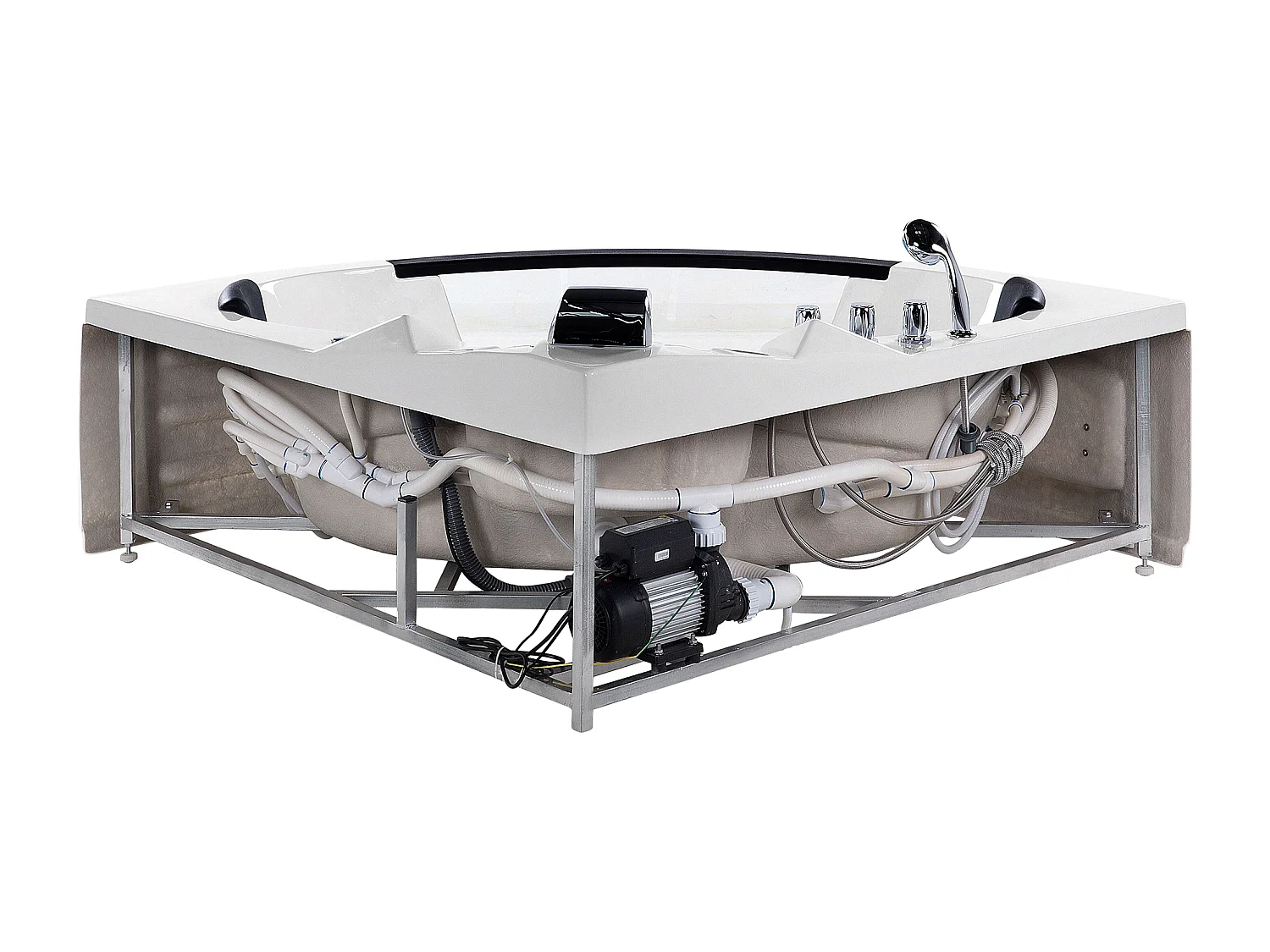 Baignoire d'angle à remous avec LED MARTINICA 214 x 155 cm Blanc