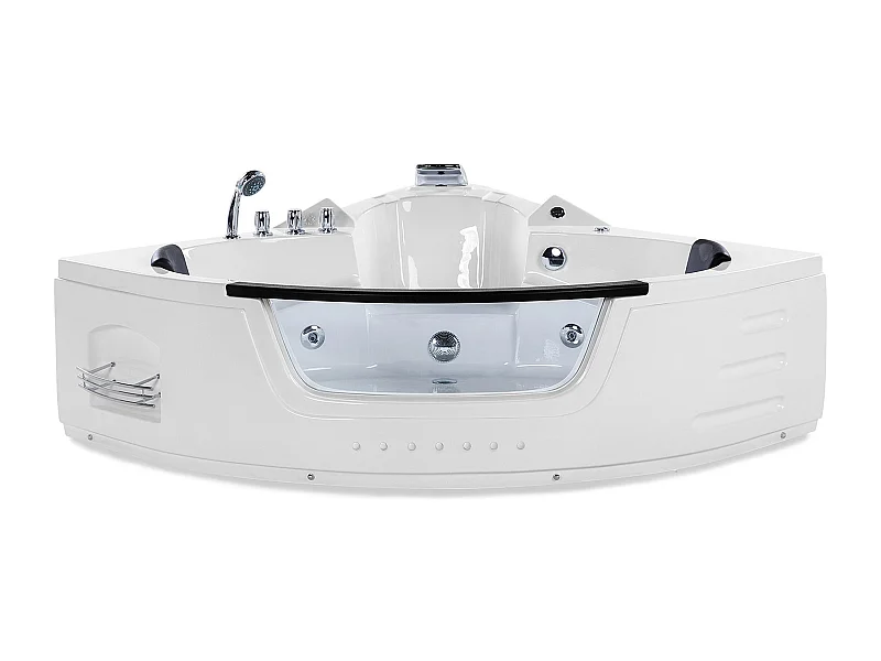 Baignoire d'angle à remous avec LED MARTINICA 214 x 155 cm Blanc