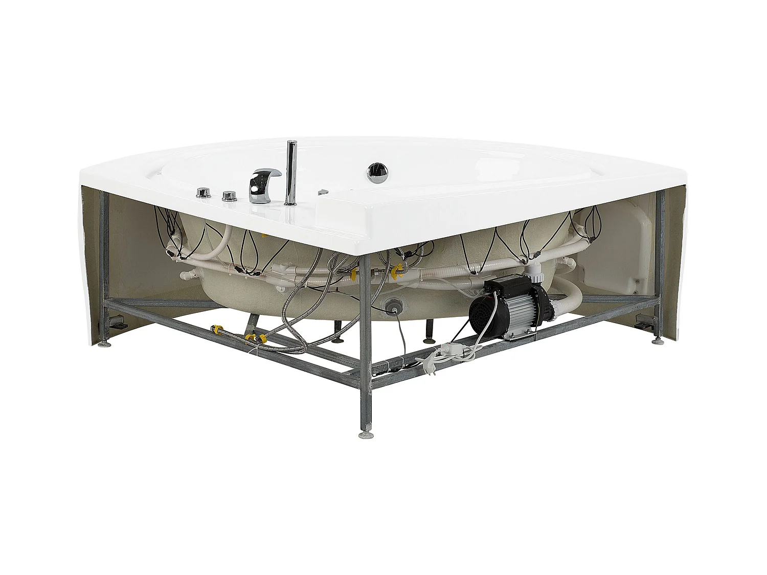 Baignoire d'angle à remous avec LED PELICAN 206 x 165 cm Blanc