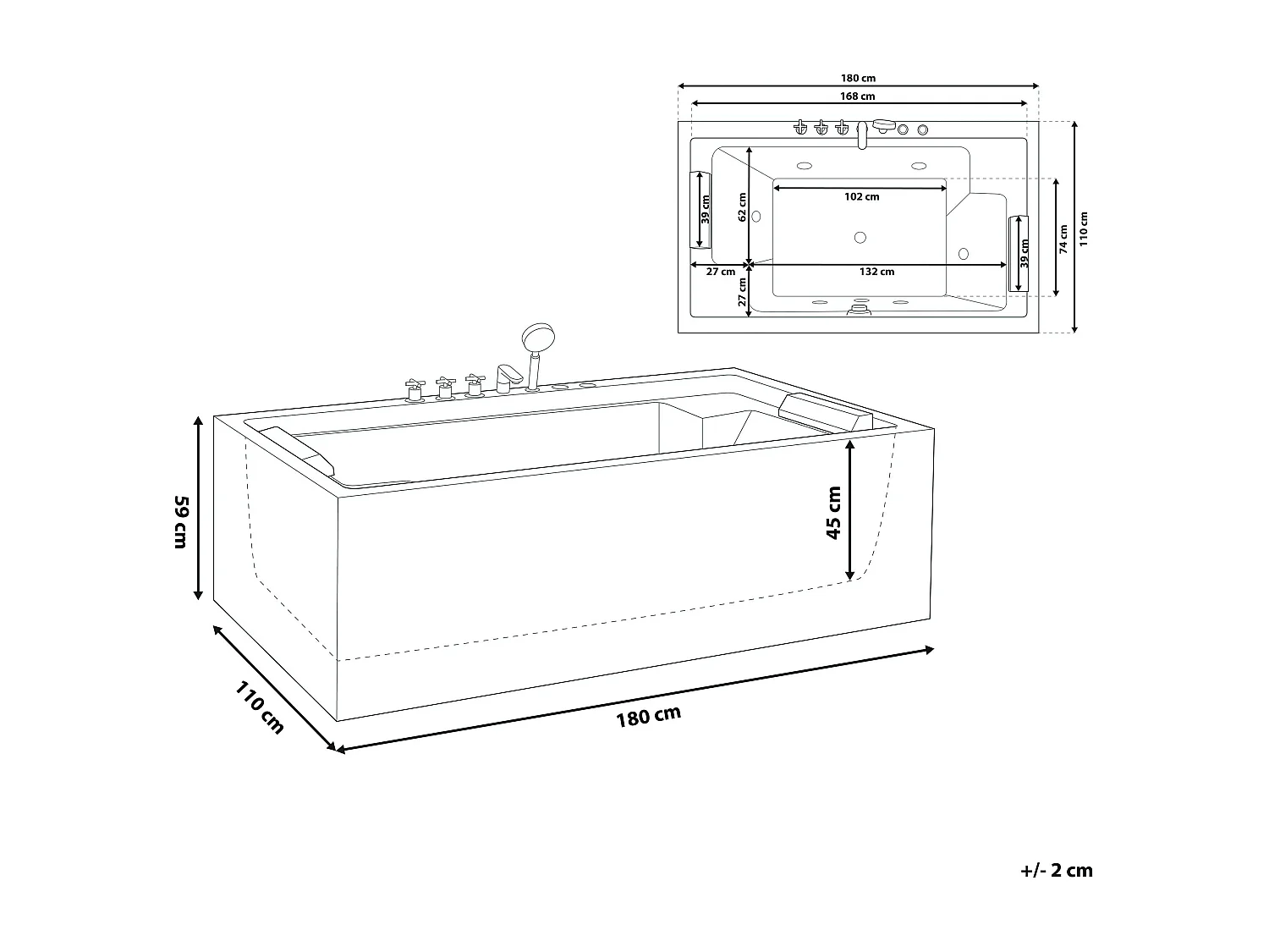 Vasca idromassaggio freestanding SAONA 180 x 110 cm Bianco
