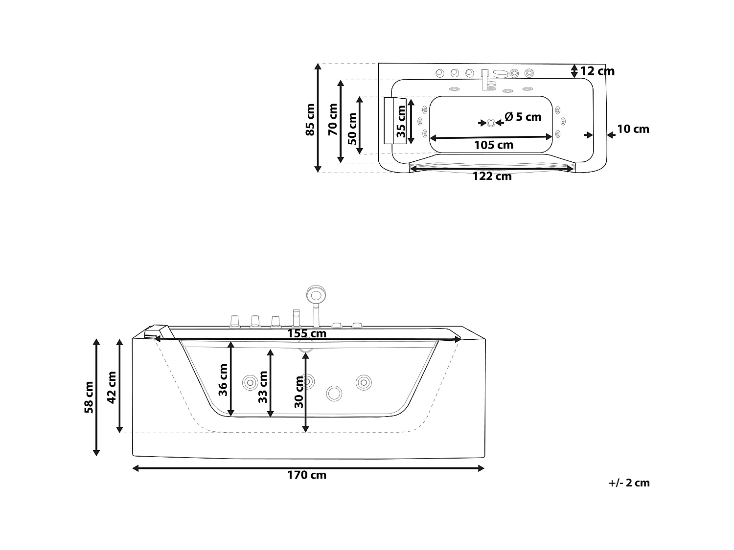 Hoek bubbelbad BARRANCA 170 x 85 cm Wit