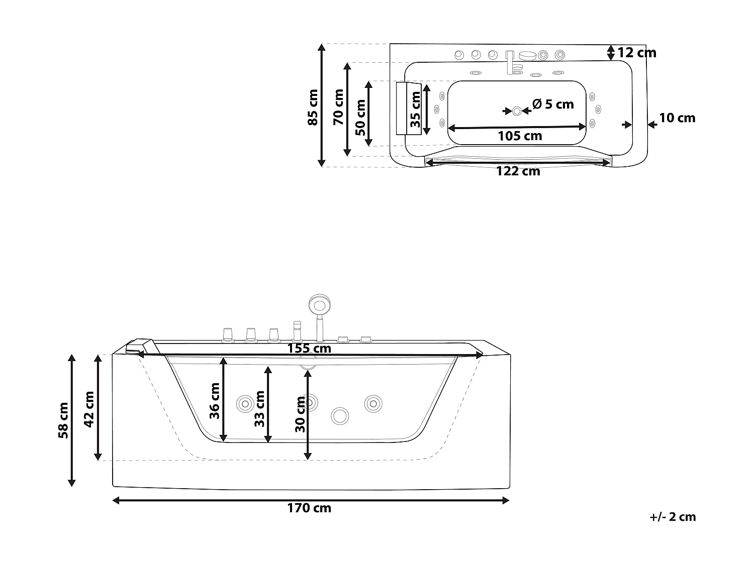 Baignoire d'angle à remous BARRANCA 170 x 85 cm Blanc