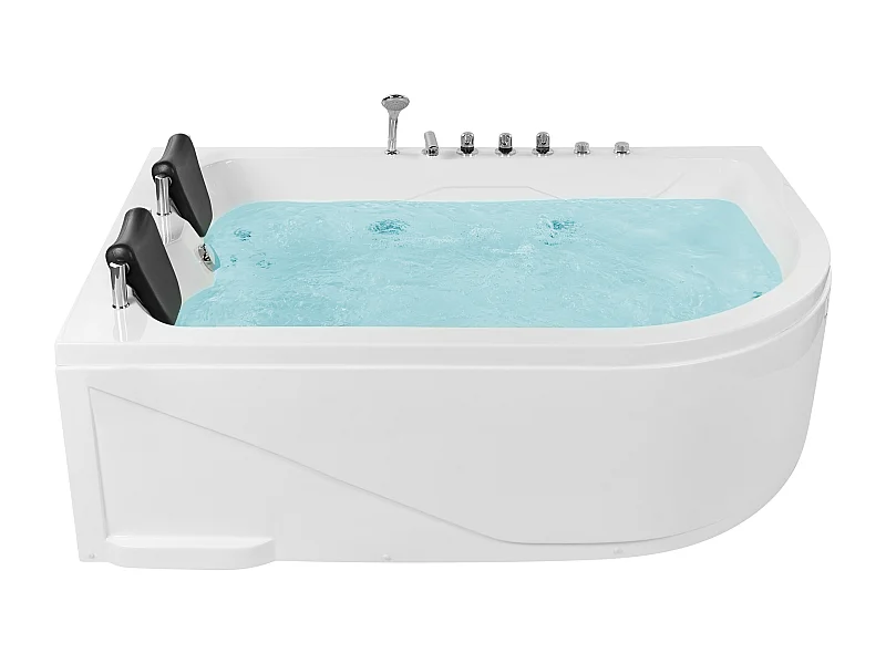 Baignoire d'angle à remous avec LED CALAMA Côté droit 180 x 120 cm Blanc