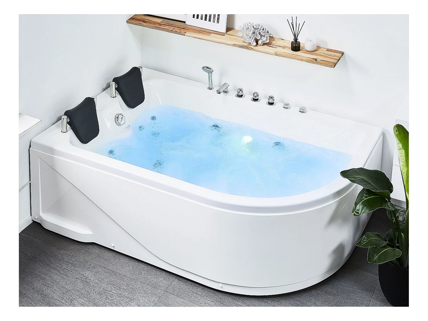 Baignoire d'angle à remous avec LED CALAMA Côté droit 180 x 120 cm Blanc
