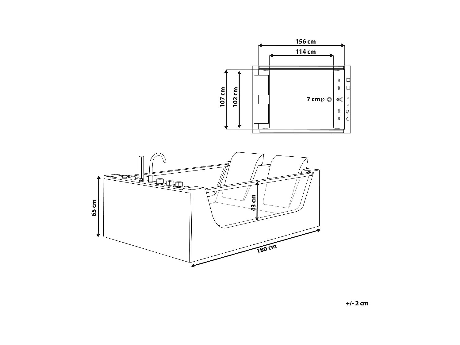 Baignoire d'angle à remous avec LED CURACAO 180 x 120 cm Blanc