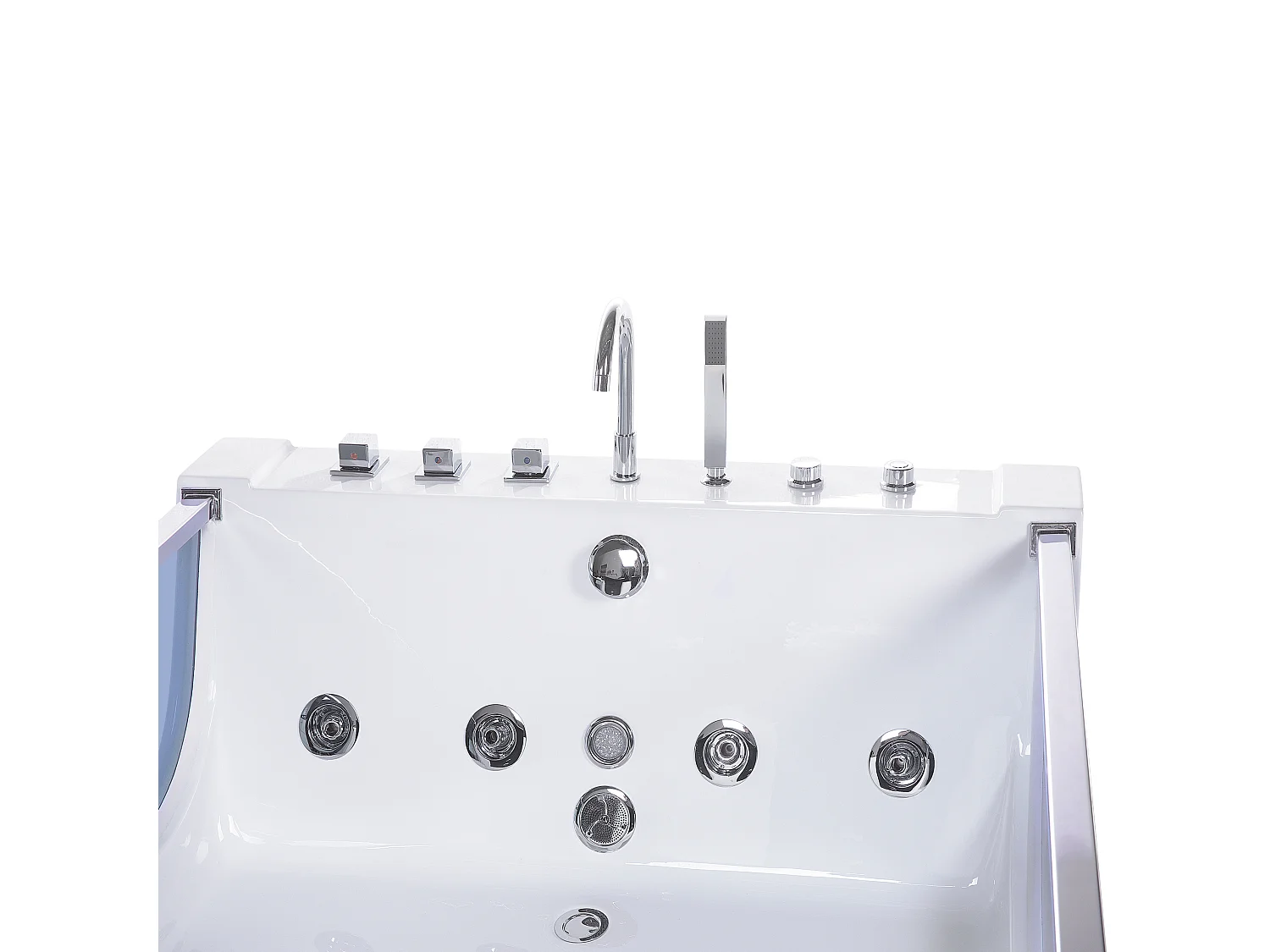 Baignoire d'angle à remous avec LED CURACAO 180 x 120 cm Blanc