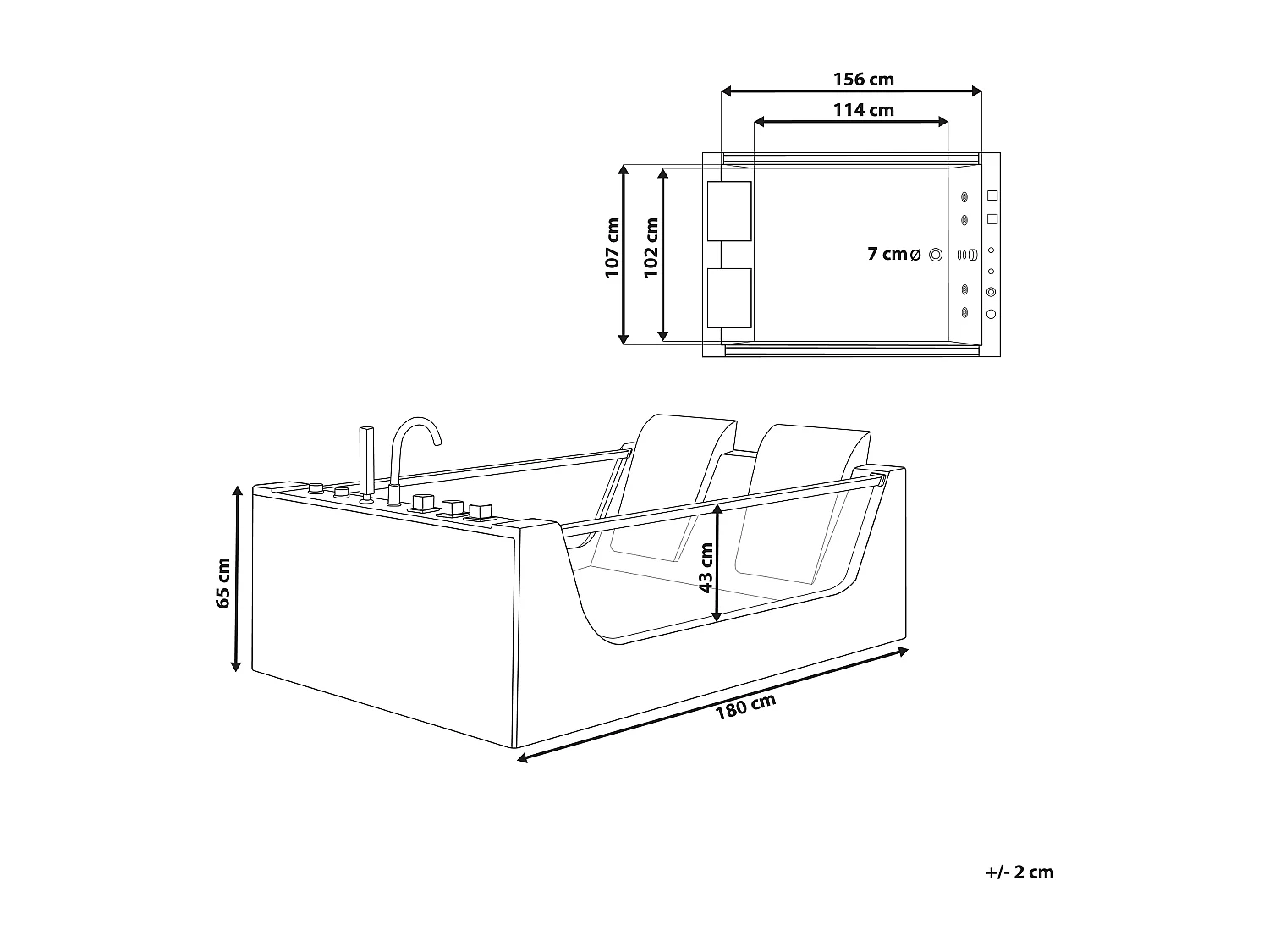 Hoek bubbelbad met LED CURACAO 180 x 120 cm Wit