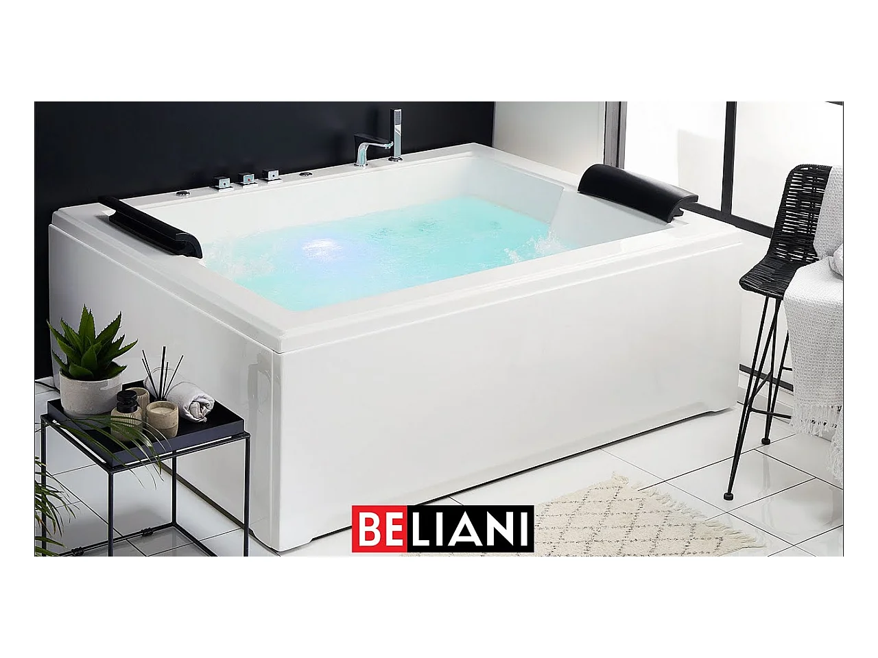 Baignoire d'angle à remous avec LED SALAMANCA 183 x 142 cm Blanc