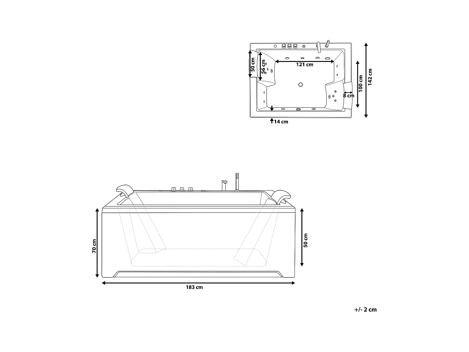 Baignoire d'angle à remous avec LED SALAMANCA 183 x 142 cm Blanc