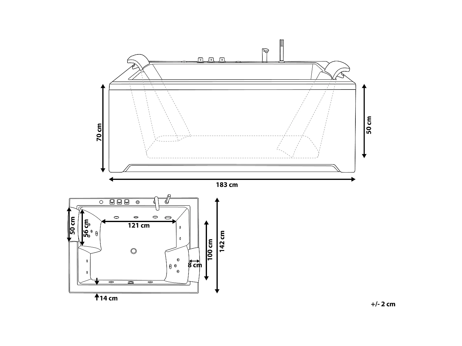 Baignoire d'angle à remous avec LED SALAMANCA 183 x 142 cm Blanc