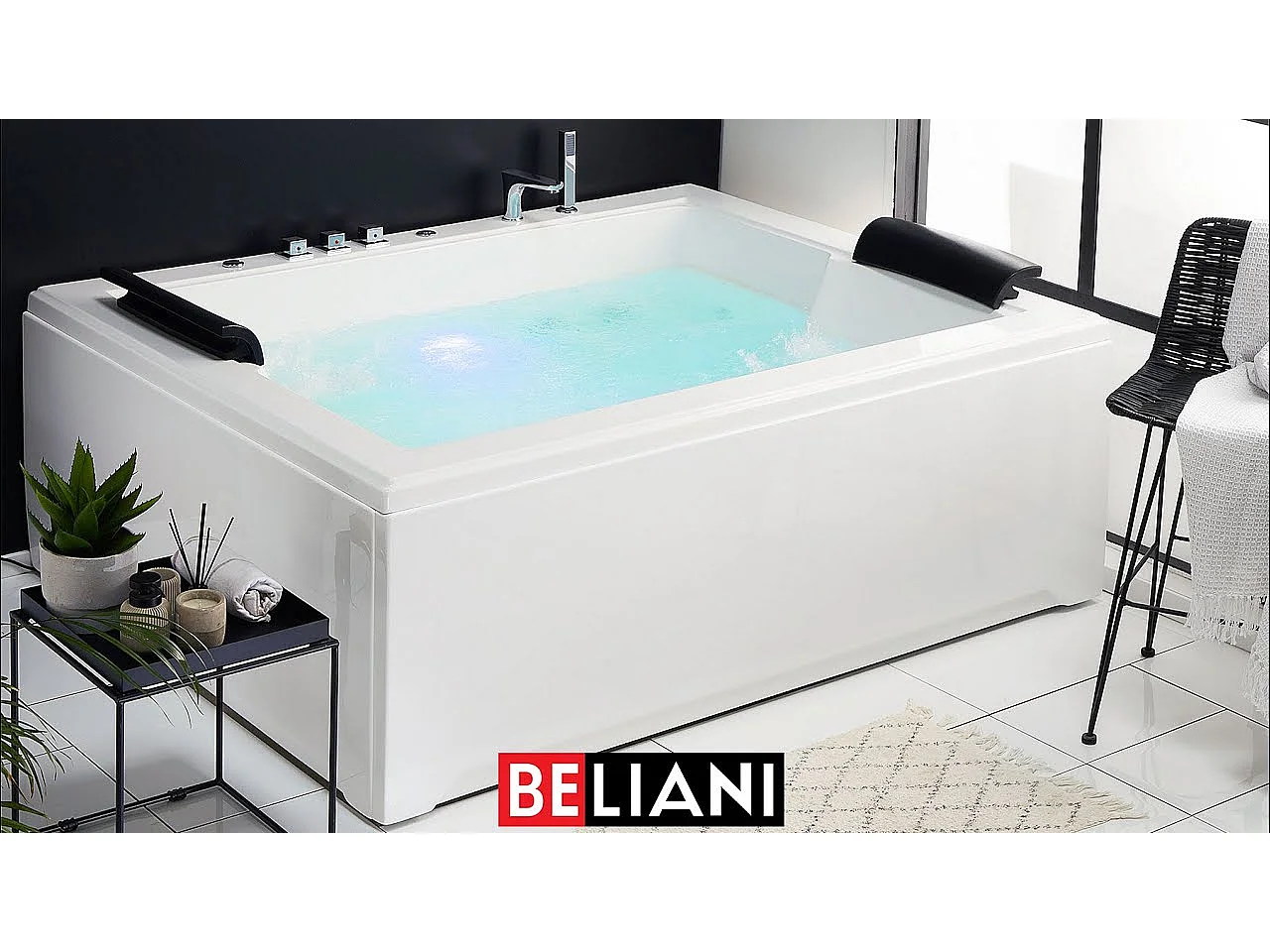Baignoire d'angle à remous avec LED SALAMANCA 183 x 142 cm Blanc
