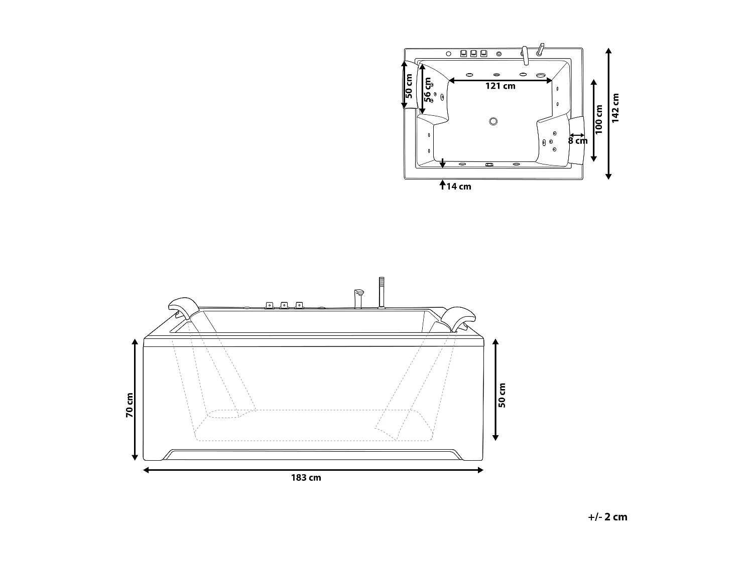 Baignoire d'angle à remous avec LED SALAMANCA 183 x 142 cm Blanc