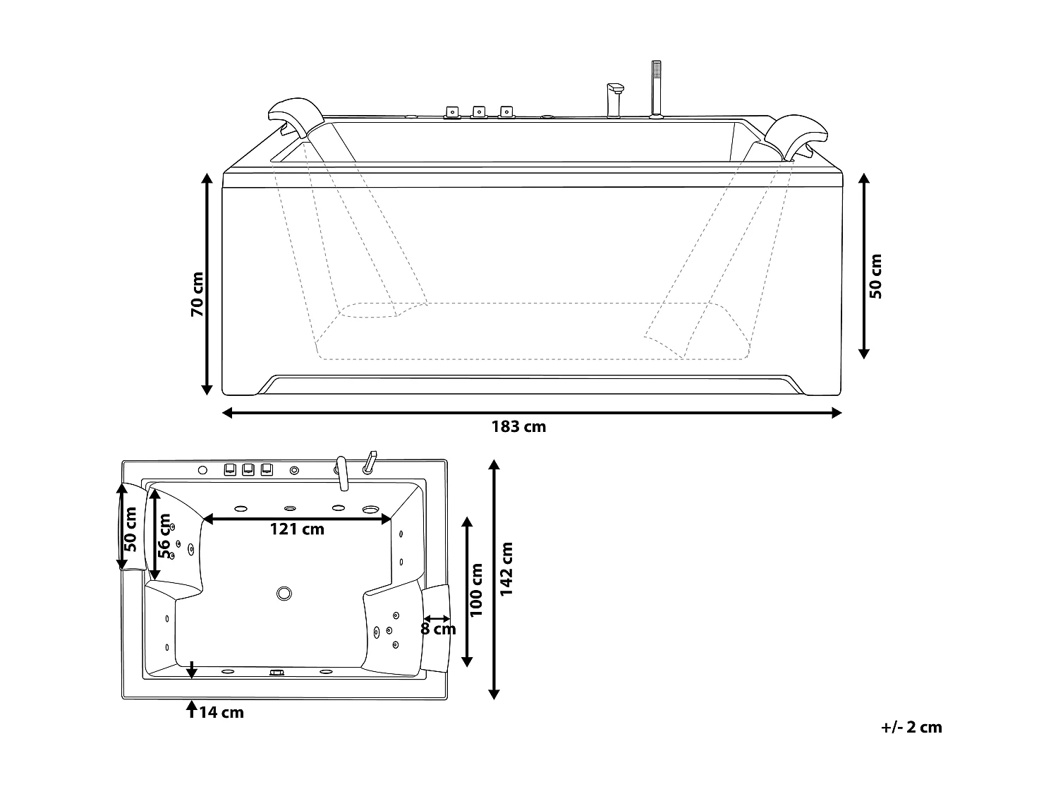 Baignoire d'angle à remous avec LED SALAMANCA 183 x 142 cm Blanc