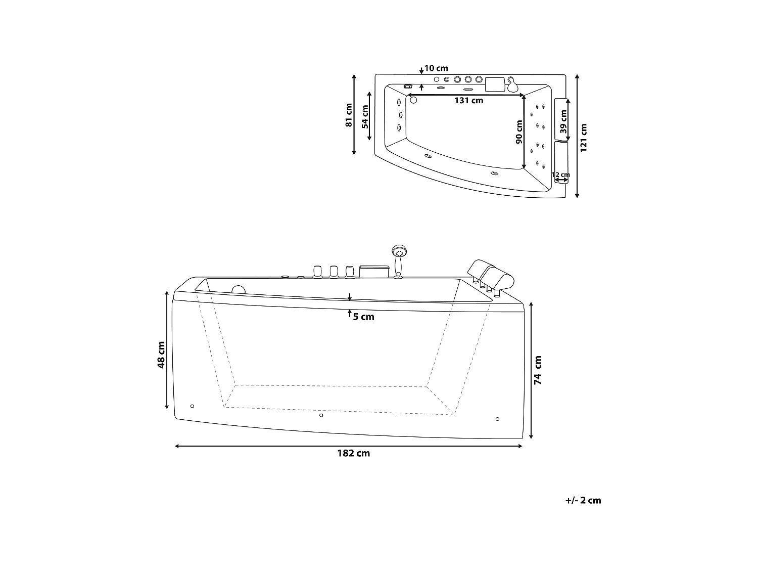 Banheira de hidromassagem de canto SERRANA à direita Branco