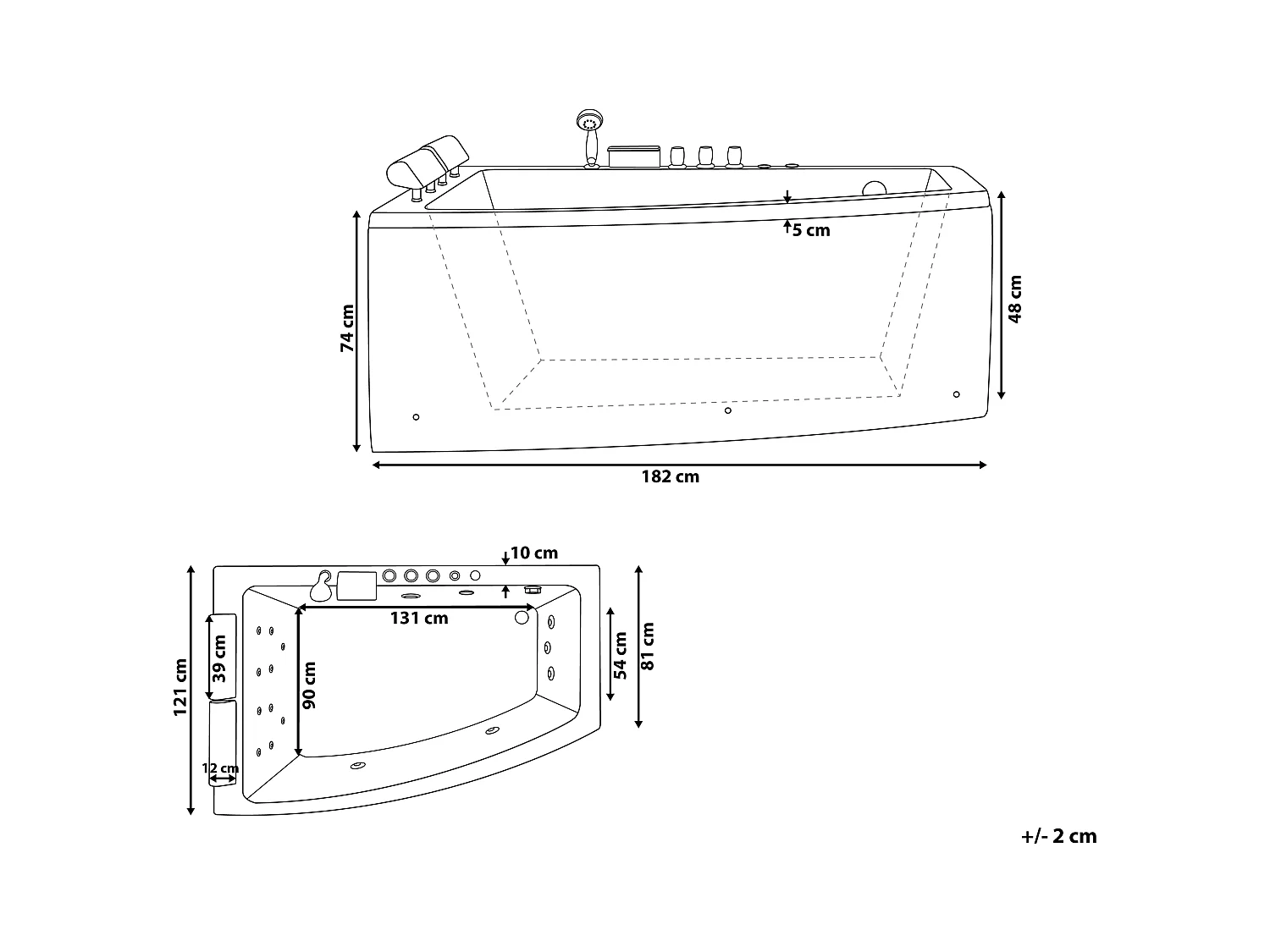 Banheira de hidromassagem de canto SERRANA à direita Branco