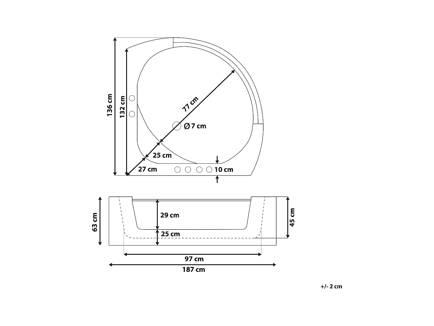 Banheira de hidromassagem de canto com LED MANGLE 1870 x 1360 mm Branco