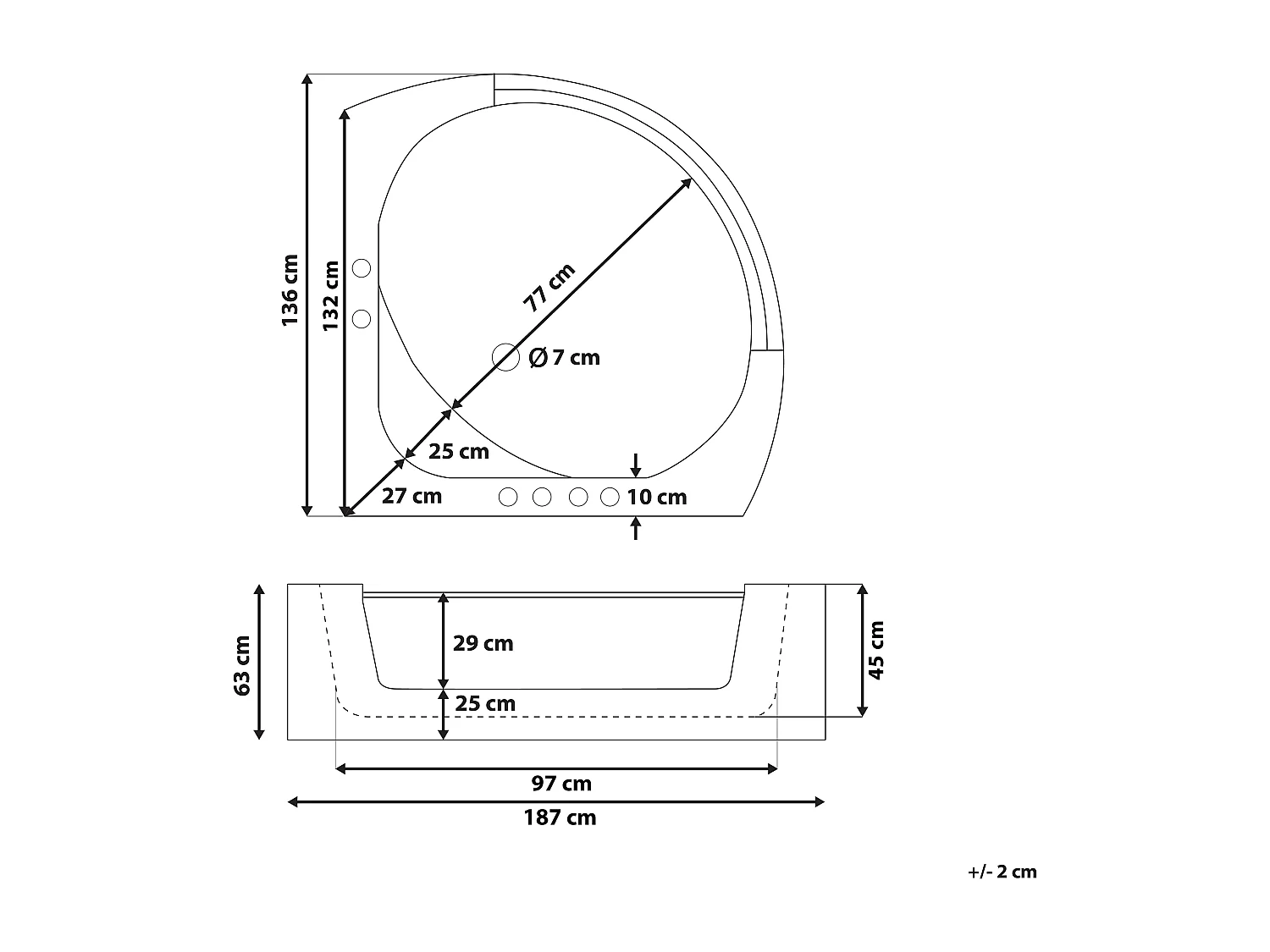 Bañera de hidromasaje LED esquinera MANGLE 187 x 136 cm Blanco