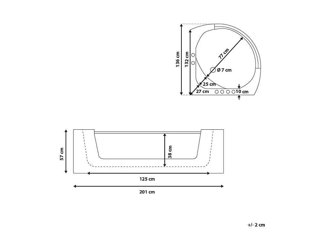 Baignoire d'angle à remous avec LED MANGLE 187 x 136 cm Blanc