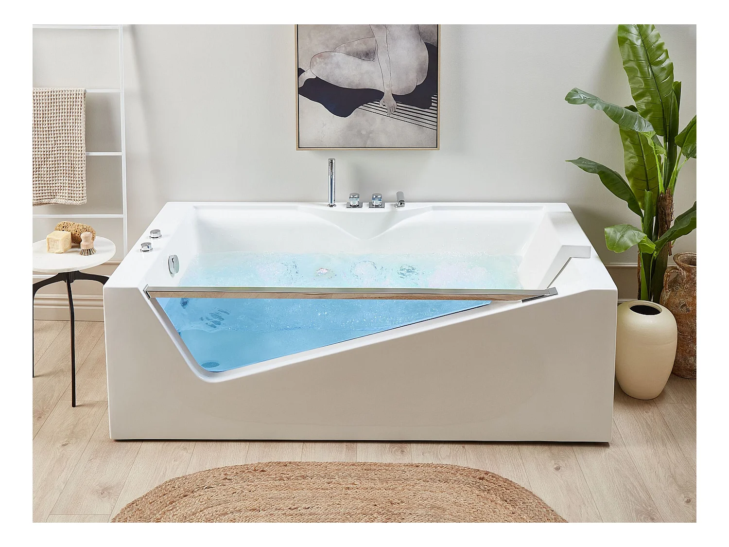 Vasca idromassaggio angolare con LED MARQUIS 180 x 90 cm Bianco