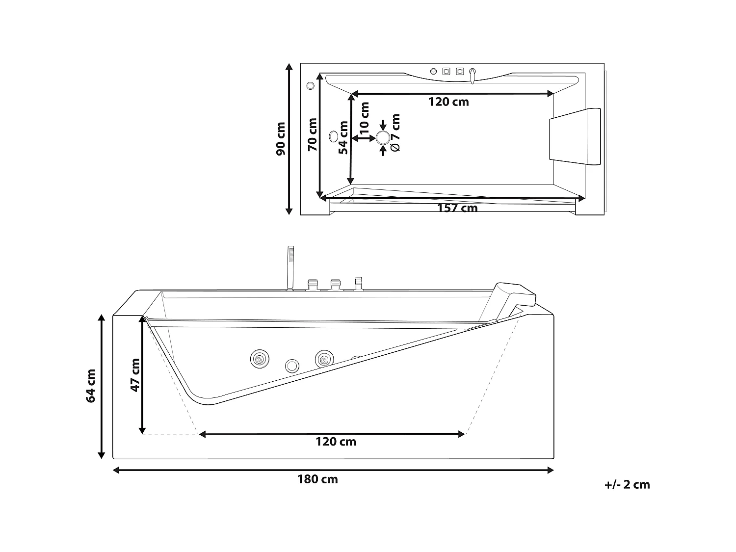 Vasca idromassaggio angolare con LED MARQUIS 180 x 90 cm Bianco