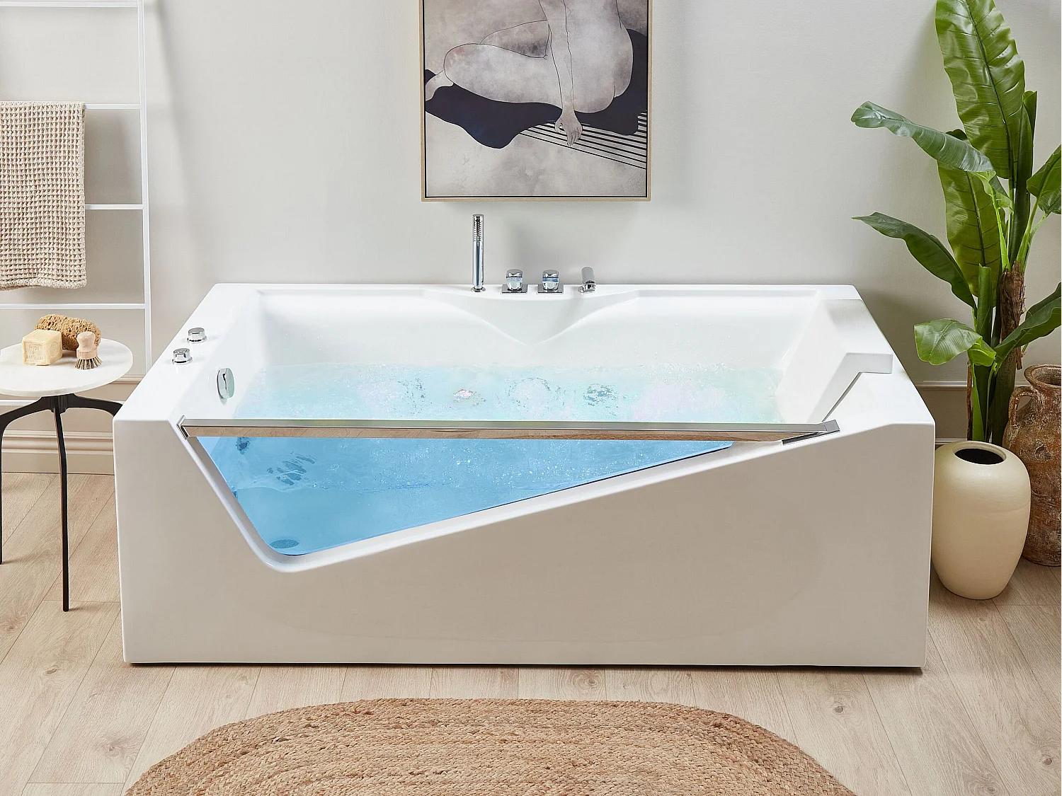Hoek bubbelbad met LED MARQUIS 180 x 90 cm Wit