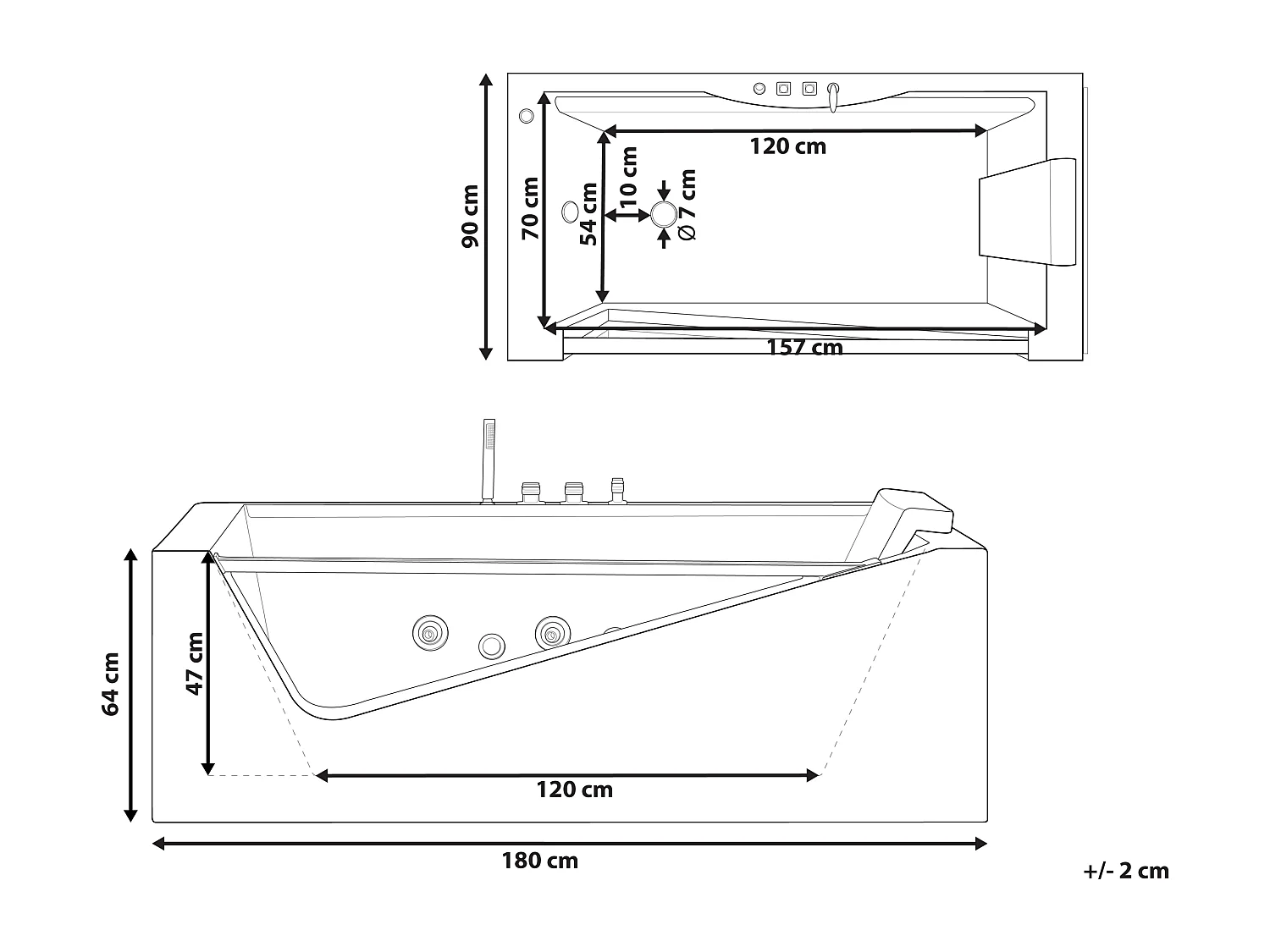 Hoek bubbelbad met LED MARQUIS 180 x 90 cm Wit