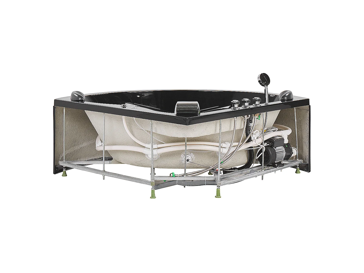 Hoek bubbelbad met LED BARACOA 197 x 140 cm Zwart