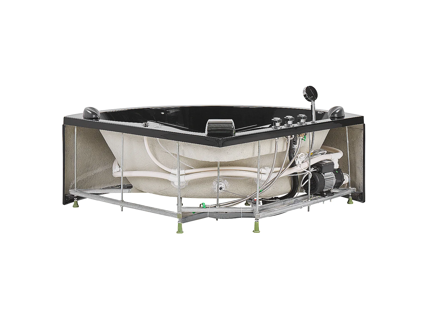 Hoek bubbelbad met LED BARACOA 197 x 140 cm Zwart