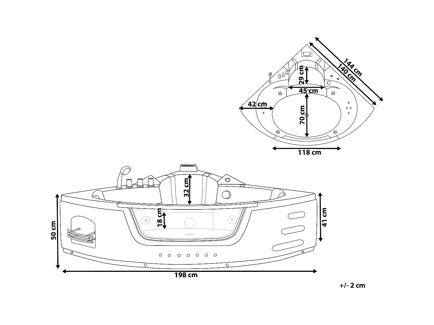 Hoek bubbelbad met LED MARTINICA 198 x 144 cm Wit