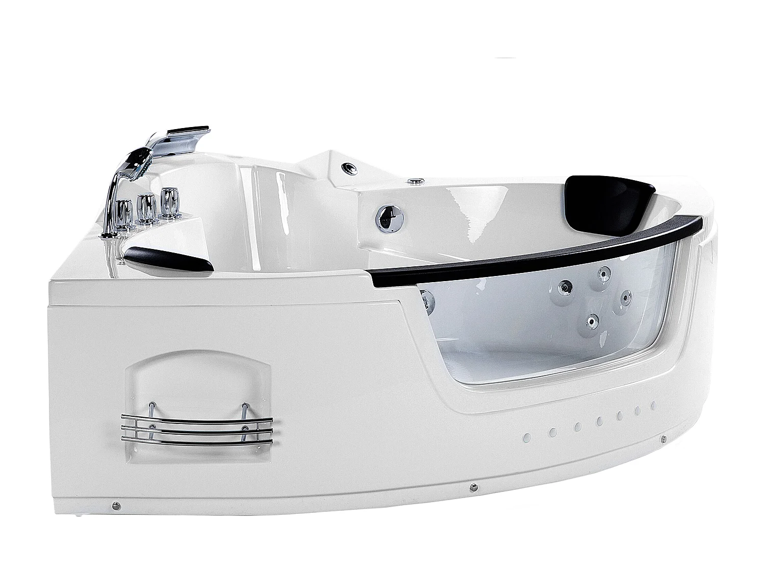 Baignoire d'angle à remous avec LED MARTINICA 198 x 144 cm Blanc