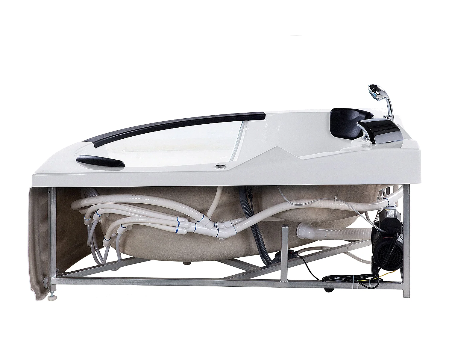 Baignoire d'angle à remous avec LED MARTINICA 198 x 144 cm Blanc