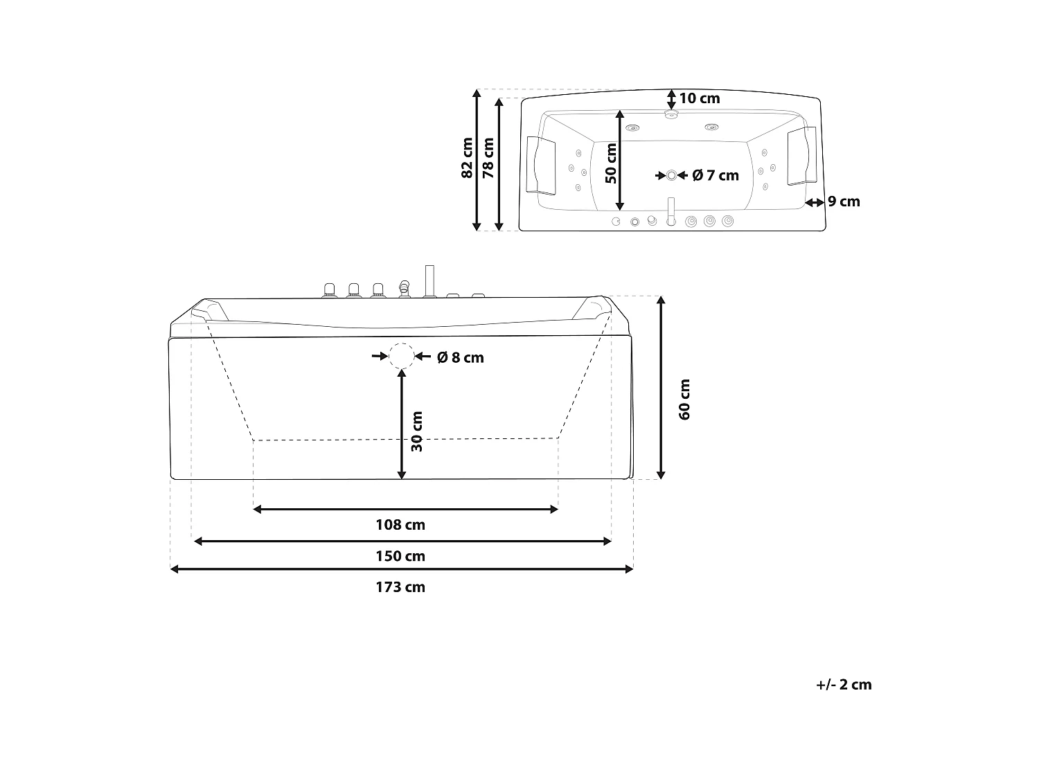 Baignoire d'angle à remous avec LED MOOR 173 x 81 cm Blanc