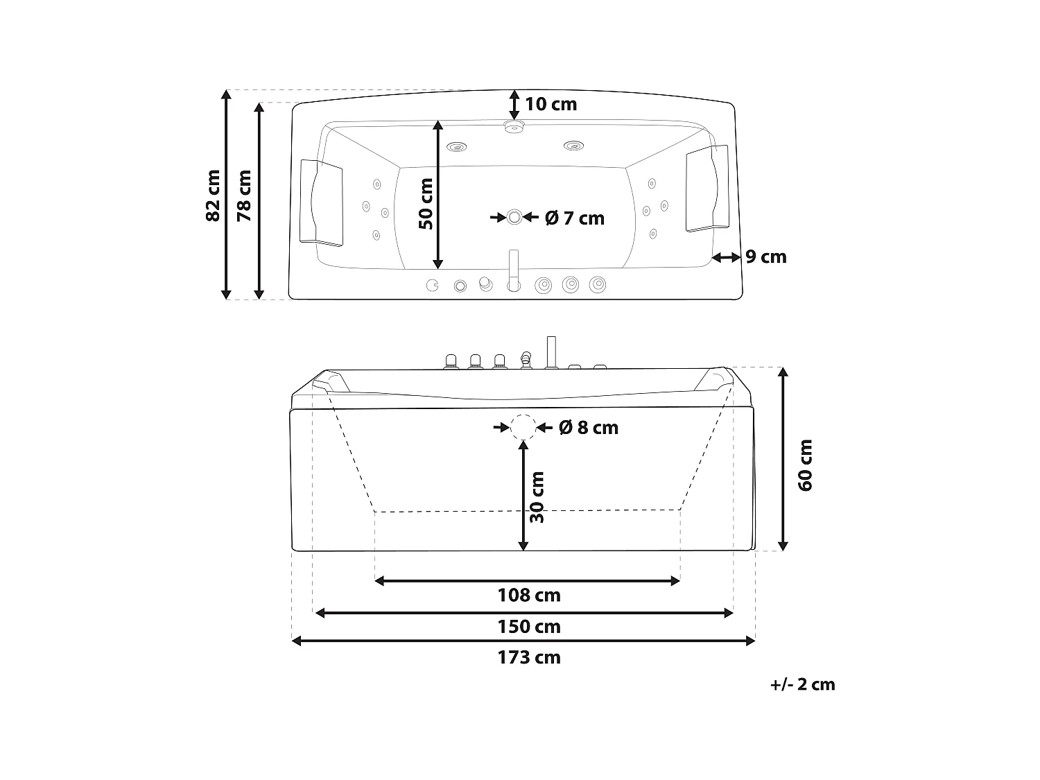Baignoire d'angle à remous avec LED MOOR 173 x 81 cm Blanc