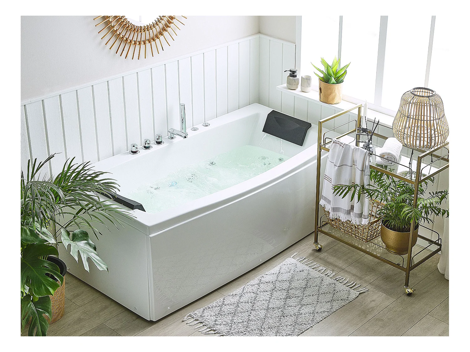 Baignoire d'angle à remous avec LED MOOR 173 x 81 cm Blanc
