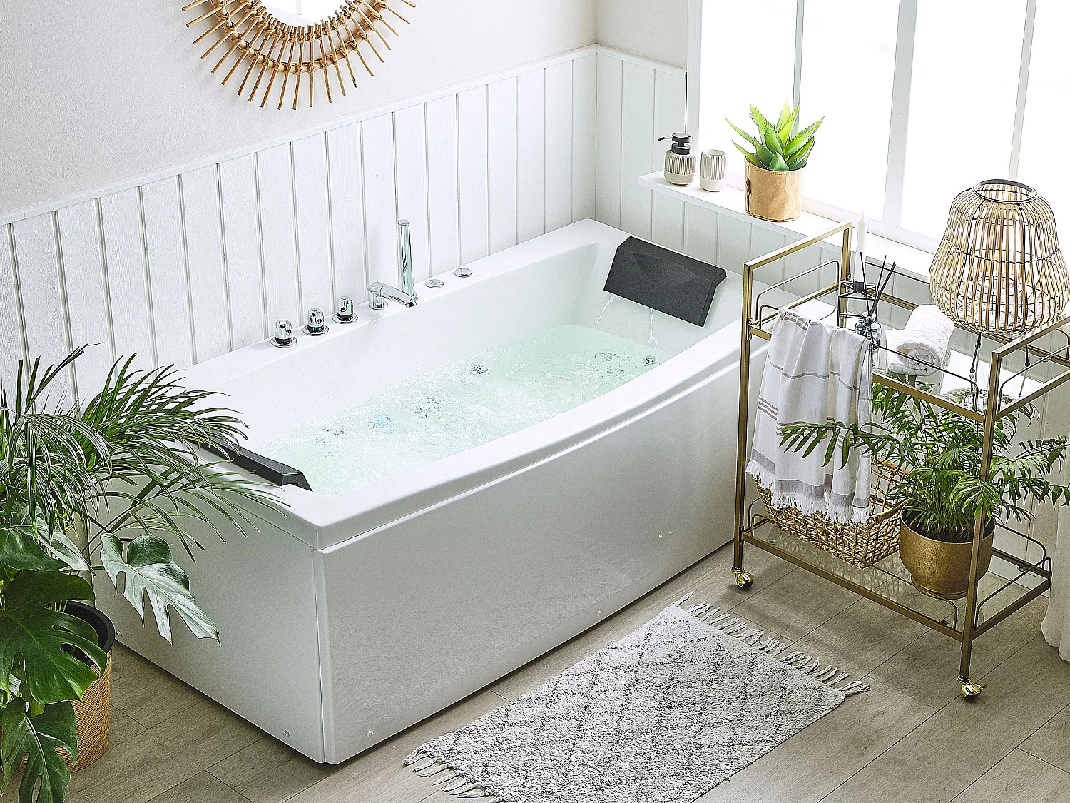 Baignoire d'angle à remous avec LED MOOR 173 x 81 cm Blanc