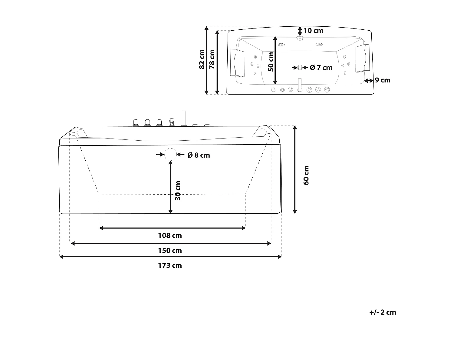 Baignoire d'angle à remous avec LED MOOR 173 x 81 cm Blanc