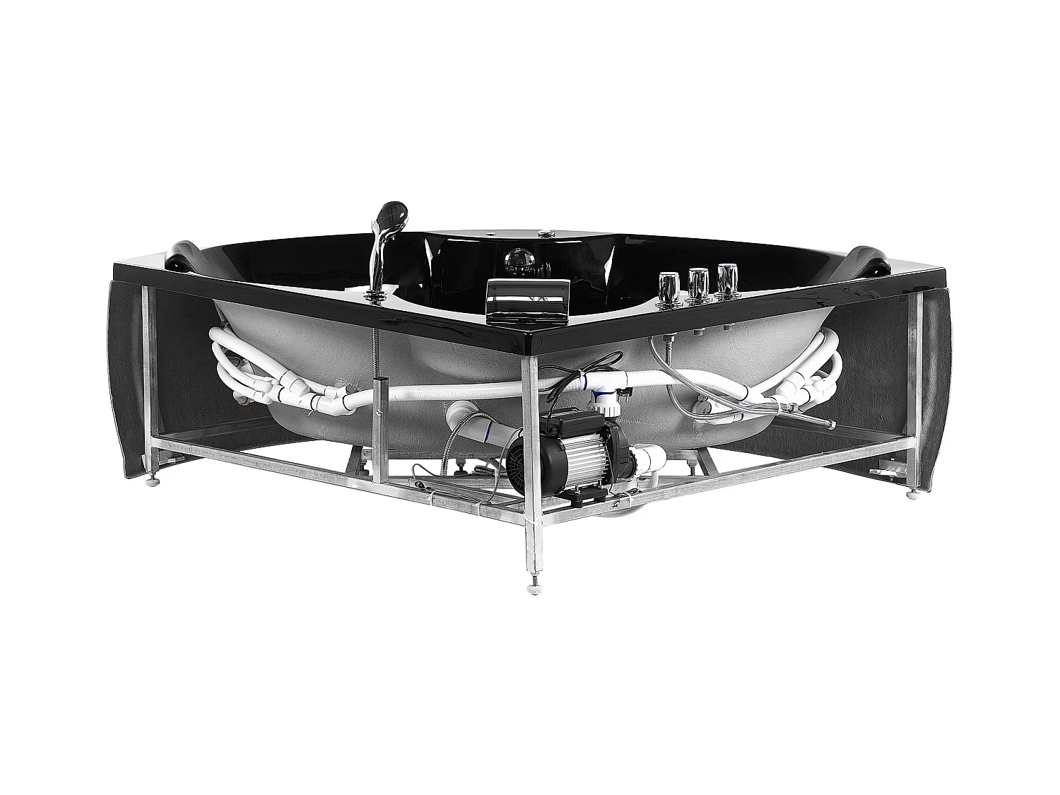 Hoek bubbelbad met LED SENADO 205 x 150 cm Zwart