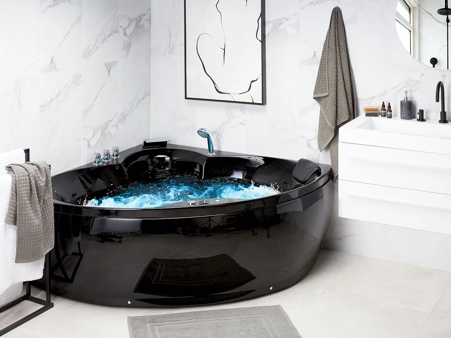 Whirlwanne Badewanne in Schwarz aus Sanitäracryl eckig SPA 205 x 150 cm Senado