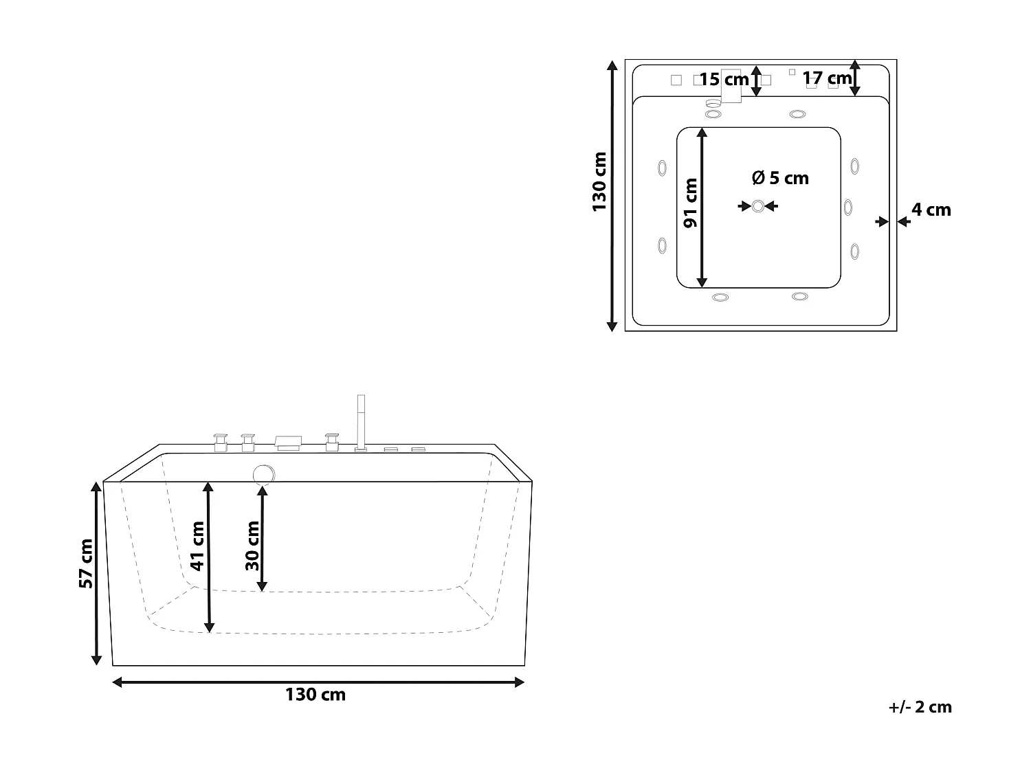 Vrijstaand bubbelbad TAHUA 130 x 130 cm Wit