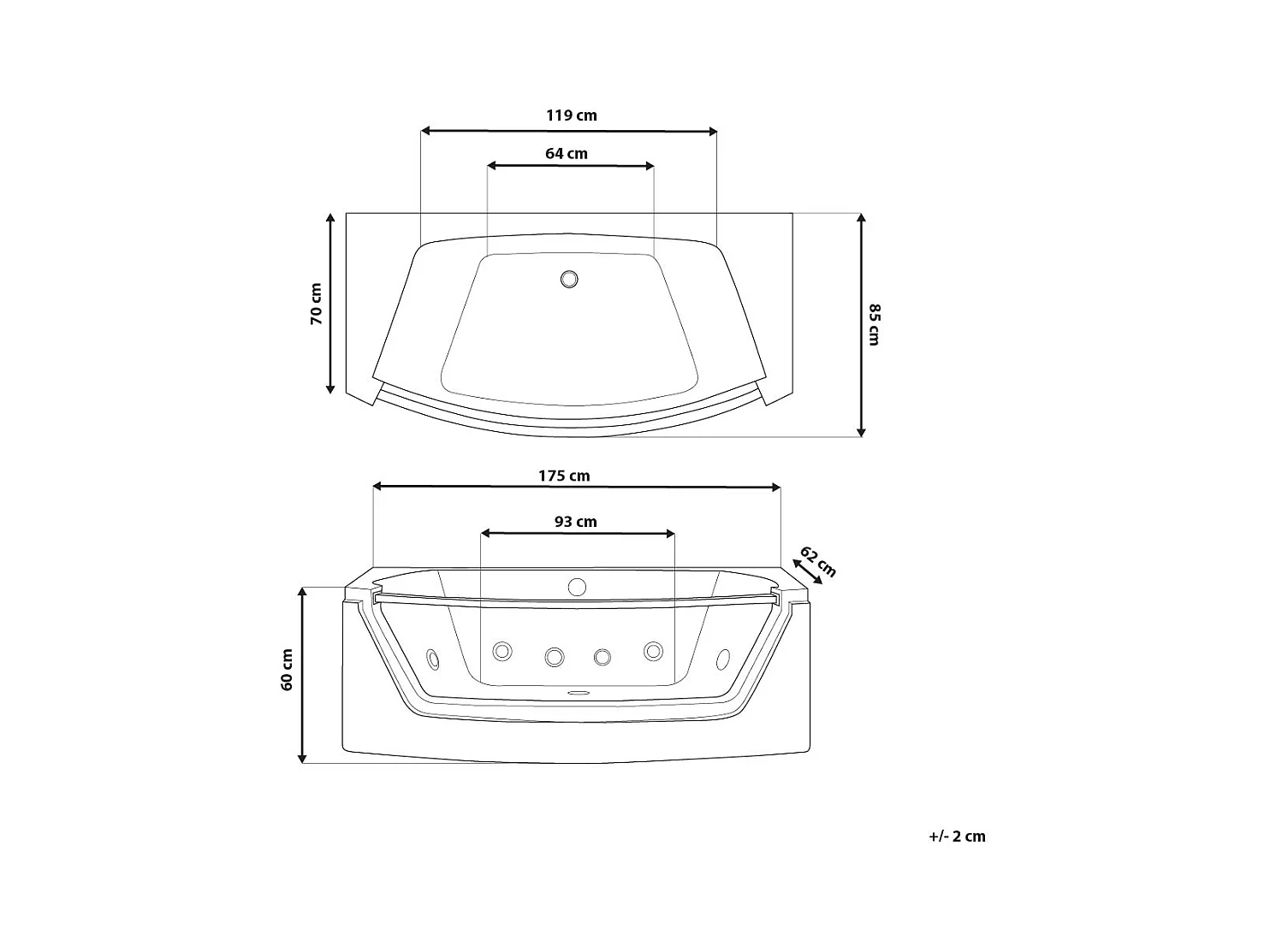 Baignoire d'angle à remous avec LED FUERTE 175 x 85 cm Blanc